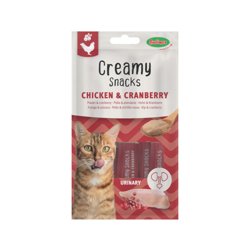 BUBIMEX CREAMY SNACK LIQUIDO GATO POLLO Y ARANDANOS 12 X 60 G