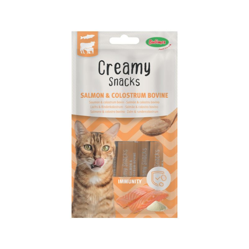 BUBIMEX CREAMY SNACK LIQUIDO GATO SALMON Y CALOSTRO 12 X 60 G