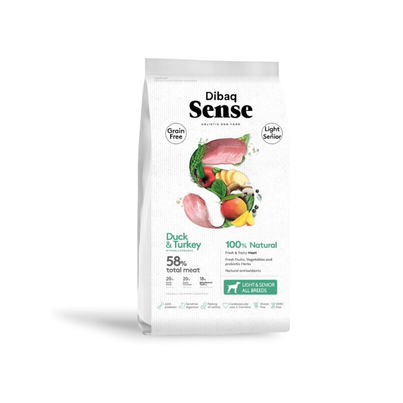 DIBAQ SENSE GRAIN FREE PATO Y PAVO LIGHT SENIOR PERRO 12 KG
