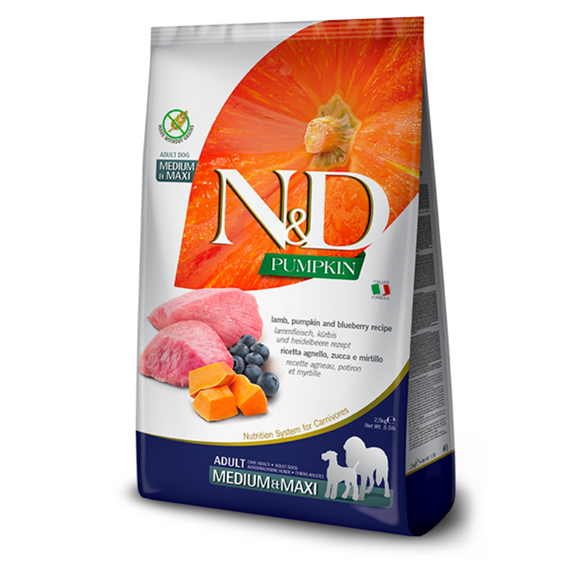 FARMINA ND PERRO PUMPKIN CORDERO Y ARANDANOS ADULT MEDIUM MAXI 12 KG