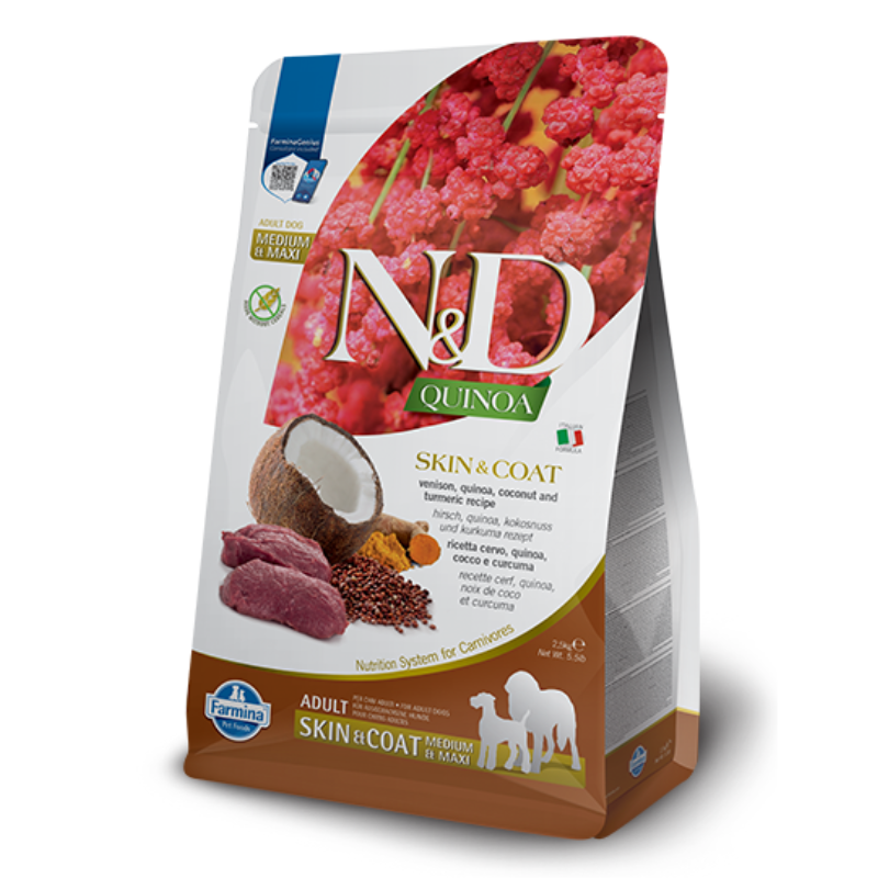 FARMINA ND PERRO QUINOA SKIN COAT VENADO MEDIUM MAXI 7 KG