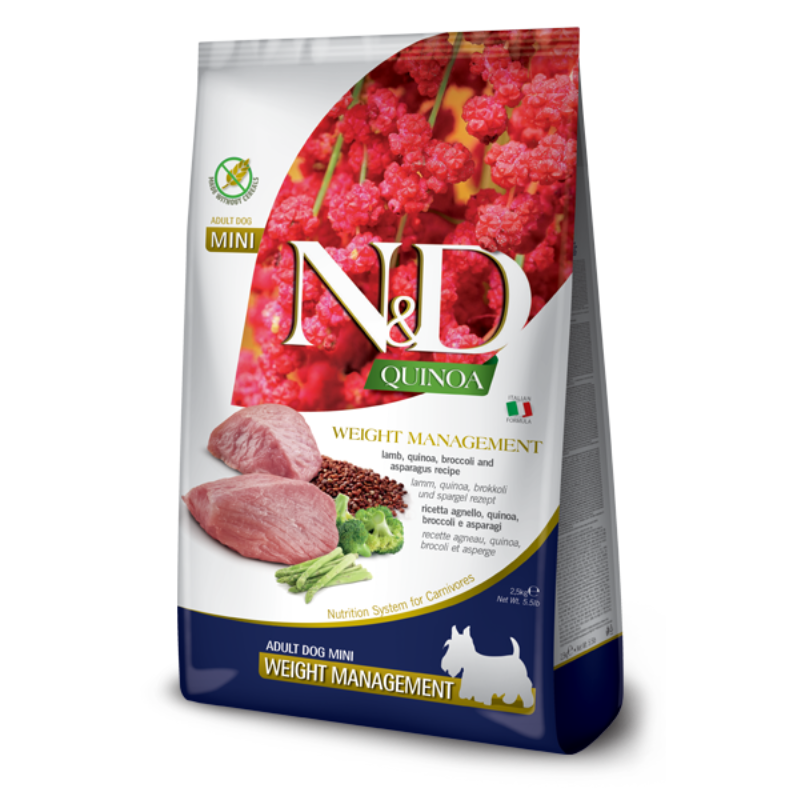 FARMINA ND PERRO QUINOA WEIGHT MANAGEMENT CORDERO ADULTO MINI 2,5 KG