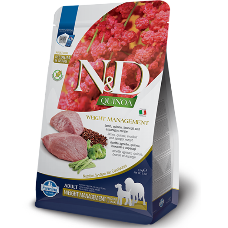 FARMINA ND PERRO QUINOA WEIGHT MANAGEMENT CORDERO MEDIUM MAXI 7 KG