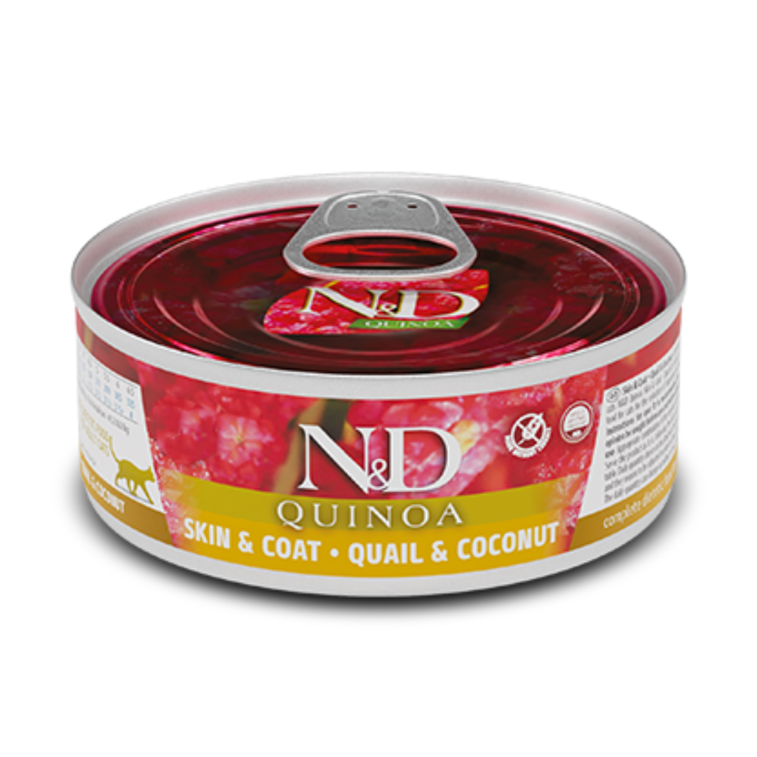 FARMINA ND SKIN COAT CODORNIZ COMIDA HUMEDA GATOS 24X80 G
