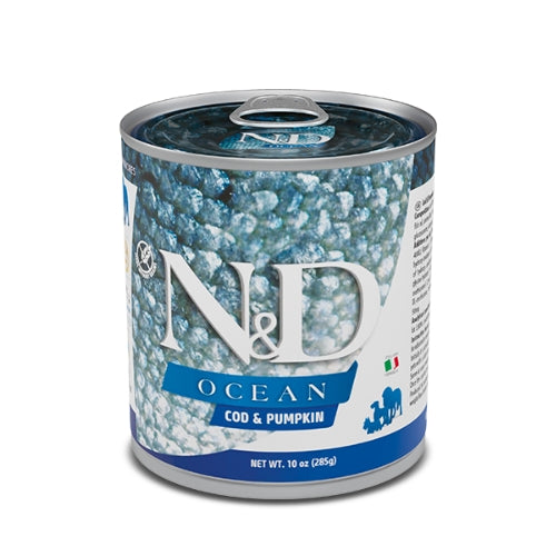 LATAS FARMINA ND OCEAN PERRO ADULTO BACALAO Y CALABAZA COMIDA HUMEDA 6 X 285 G