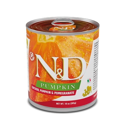 LATAS FARMINA ND PUMPKIN PERRO ADULTO POLLO CALABAZA Y GRANADA COMIDA HUMEDA 6 X 285 G