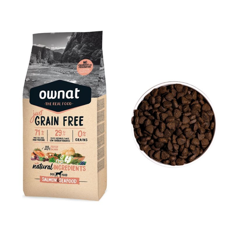 OWNAT GRAIN FREE JUST PERRO SALMON Y MARISCO 14 KG