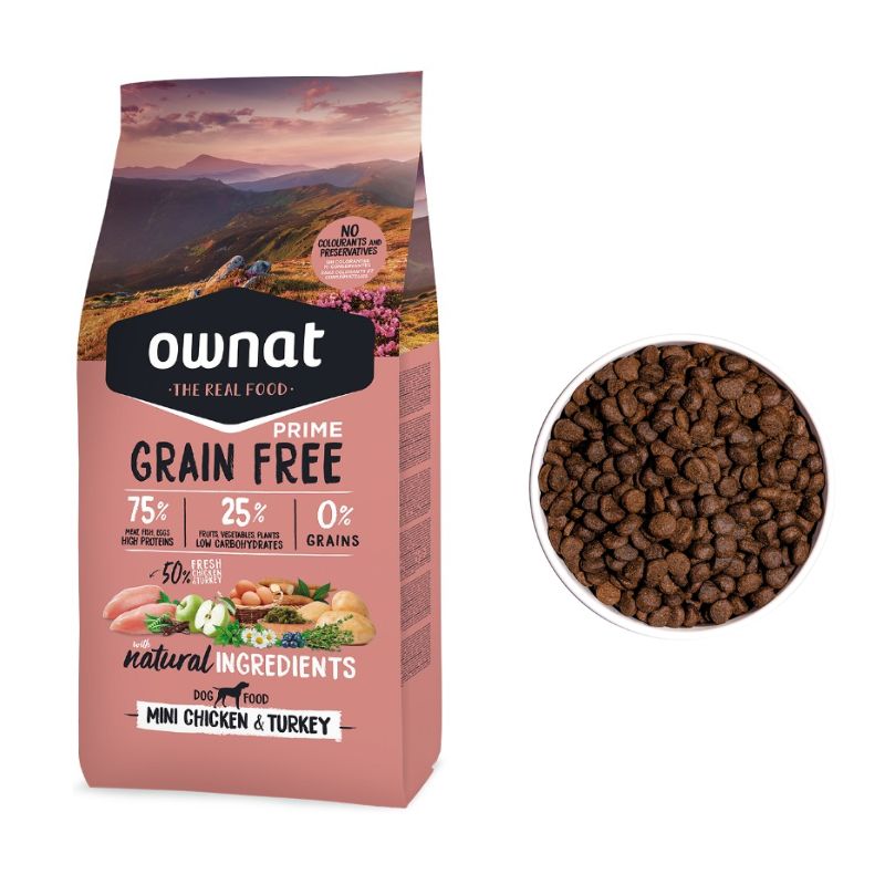 OWNAT GRAIN FREE PRIME PERRO MINI ADULTO POLLO Y PAVO 3 KG