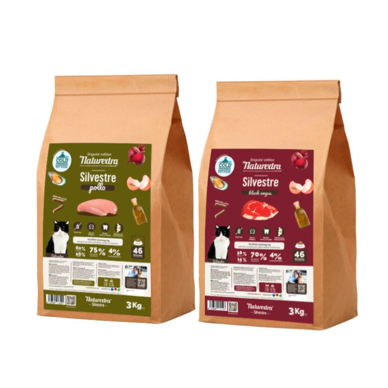 PACK NATUREXTRA PIENSO PRENSADO EN FRIO GATOS BLACK ANGUS Y POLLO 3 KG
