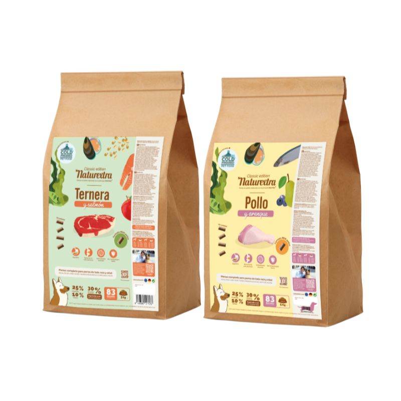 PACK NATUREXTRA PIENSO PRENSADO EN FRIO PERROS POLLO Y TERNERA MINI 5 KG