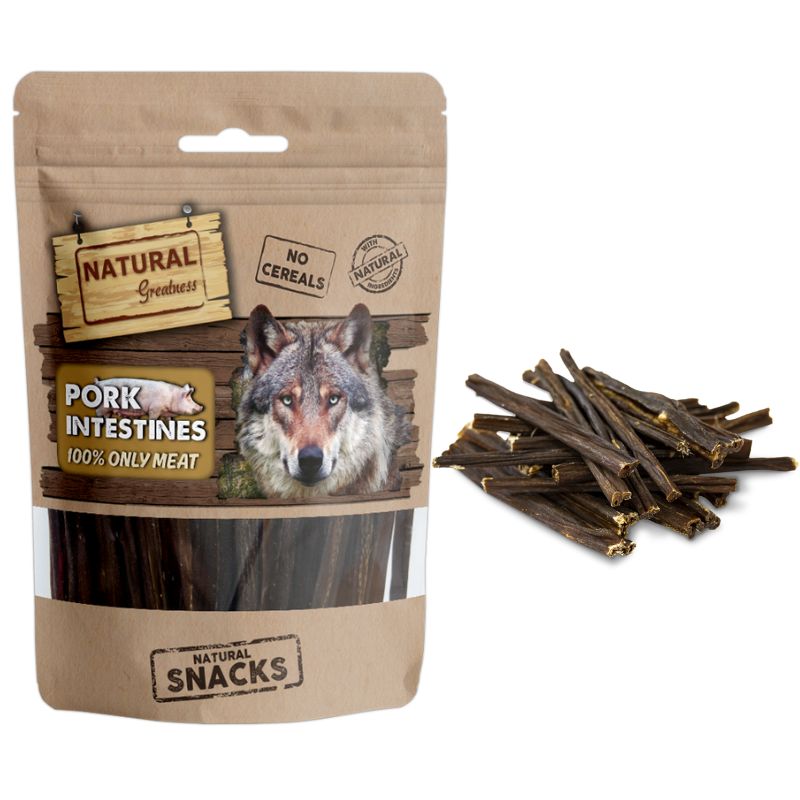 SNACK DESHIDRATADO NATURAL GREATNESS INTESTINO DE CERDO DUREZA INTERMEDIA 50 G