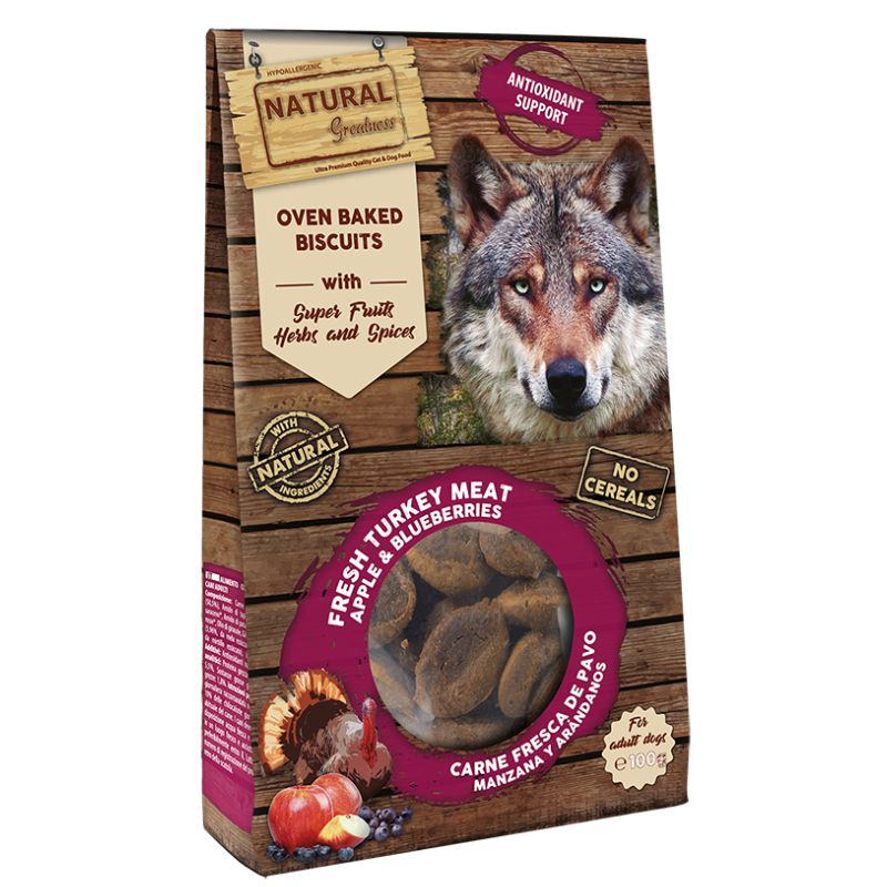 SNACK NATURAL GREATNESS FUNCIONAL PERROS BITS SEMIHUMEDOS PAVO MANZANA Y ARANDANOS 150 G