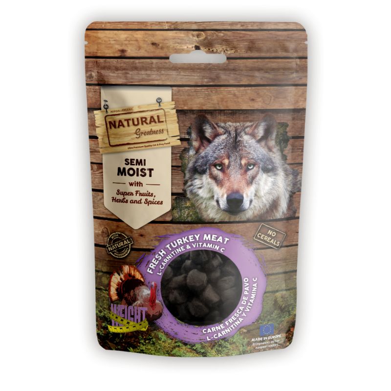SNACK NATURAL GREATNESS FUNCIONAL PERROS CARNE FRESCA DE PAVO L-CARNITINA Y VITAMINA C 150 G